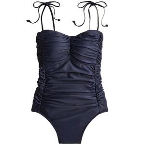 NEW J.Crew One-Piece SwimSuit Dark Navy Blue Ruched Tie-Shoulder Size 24
